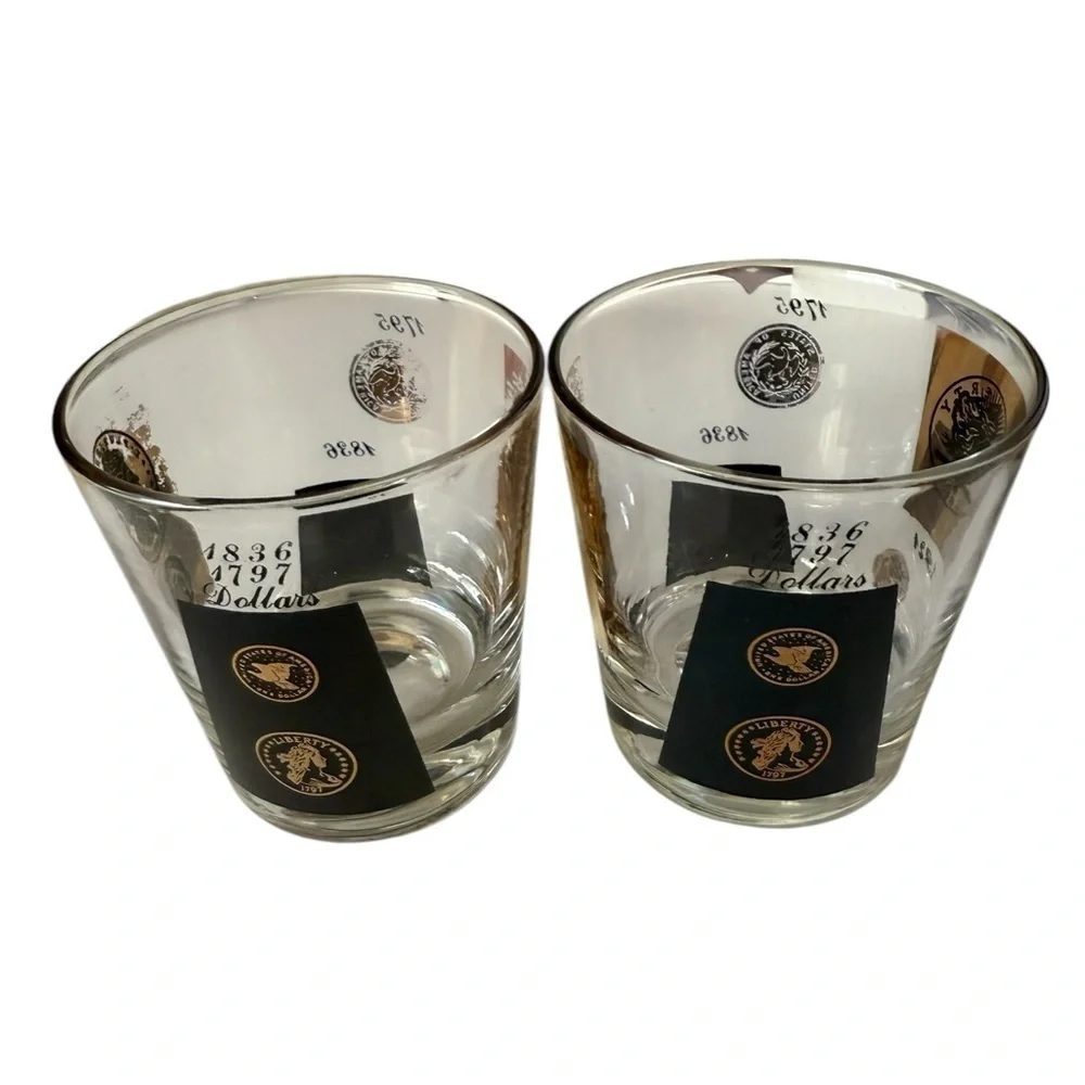 Cera International Black and Gold Coin mid Century Cocktail Barware set of 2